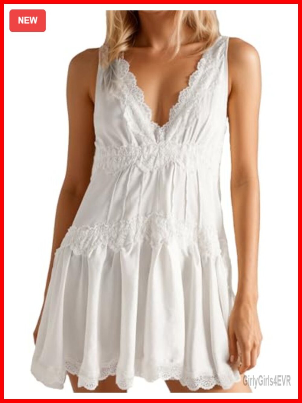 Womens Lace Mini Dress V-Neck Ruffle Hem Tiered Swing Y2K Summer Party